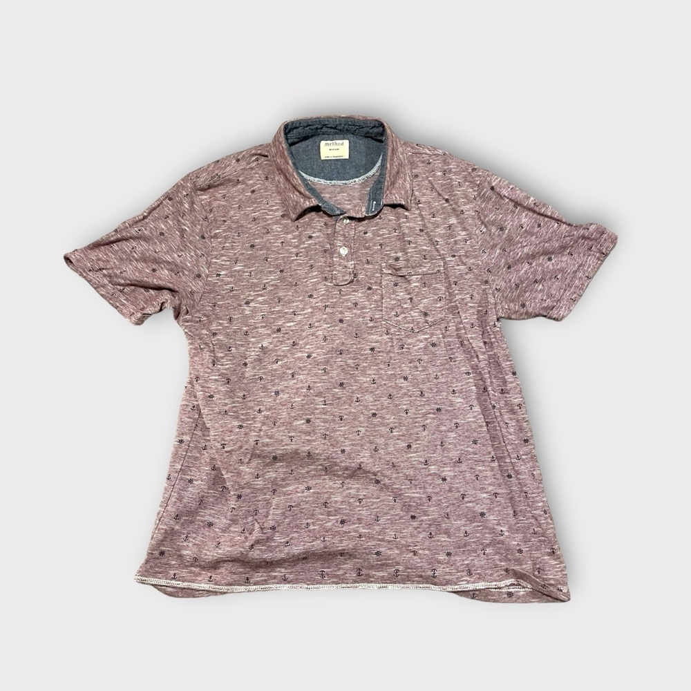 Method men’s medium red polo with blue anchors.